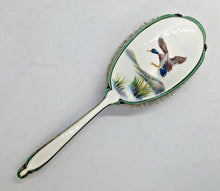 Load image into Gallery viewer, Art Deco Enamel Hand Hair Brush Flying Duck (Sterling Silver) 2 pc