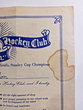 Load image into Gallery viewer, 1945-46 Quaker Oats Maple Leaf Bantam Hockey Membership Certificate