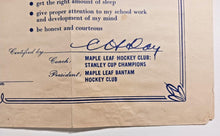 Load image into Gallery viewer, 1945-46 Quaker Oats Maple Leaf Bantam Hockey Membership Certificate