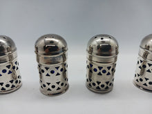 Load image into Gallery viewer, Birks E.P.N.S. Silver Plated Salt & Pepper Shakers Cobalt Blue Glass Insert x6