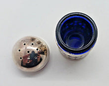 Load image into Gallery viewer, Birks E.P.N.S. Silver Plated Salt & Pepper Shakers Cobalt Blue Glass Insert x6