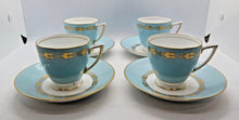 Load image into Gallery viewer, Minton Bone China Blue with Gold Leaves Trim Pattern Demi Cup & Saucer set of 4