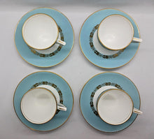 Load image into Gallery viewer, Minton Bone China Blue with Gold Leaves Trim Pattern Demi Cup & Saucer set of 4