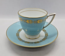 Load image into Gallery viewer, Minton Bone China Blue with Gold Leaves Trim Pattern Demi Cup & Saucer set of 4