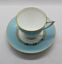 Load image into Gallery viewer, Minton Bone China Blue with Gold Leaves Trim Pattern Demi Cup & Saucer set of 4