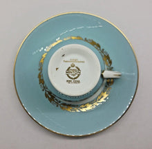 Load image into Gallery viewer, Minton Bone China Blue with Gold Leaves Trim Pattern Demi Cup & Saucer set of 4