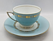 Load image into Gallery viewer, Minton Bone China Blue with Gold Leaves Trim Pattern 5 Piece Place Set x 8, 40pc