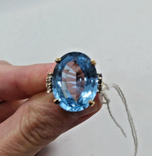 Load image into Gallery viewer, 14K Yellow Gold Hand Assembled Cocktail Ring w/ Man Made Blue Spinel Certified