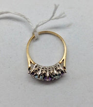 Load image into Gallery viewer, 10K Yellow and White Gold Hand Assembled Amethyst, Topaz, Diamond Ring Certified