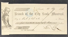 Load image into Gallery viewer, Thomas Galt Ghief Justice Of Ontario Signed From City Bank Montreal In Toronto