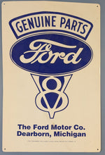 Load image into Gallery viewer, Vintage Ford Genuine Parts Sign - V8 Logo - Dearborn, Michigan - Metal Sheet