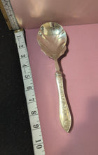 Load image into Gallery viewer, Birks Sterling Silver Ornate Handle Fluted Bowl Serving Spoon With Tudor Pattern