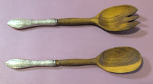 Load image into Gallery viewer, Birks Wood Salad Serving Set Spoon & Fork Ornate Sterling Silver Handles
