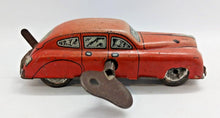 Load image into Gallery viewer, 1940-50s Red Car lithographed car tin toy with clockwork & Key, Made in Britain