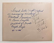 Load image into Gallery viewer, 1965 Type 1 Photo of Frank Selke and Conn Smythe w/ writing on back Hockey