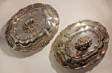 Load image into Gallery viewer, Antique Silver Lidded Entree Serving Dish Tray Set of 2