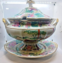 Load image into Gallery viewer, 1850s Mason's Chinese Soup Bowl with Lid and Saucer Hand Painted 13" x 12" x 12"