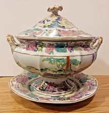 Load image into Gallery viewer, 1850s Mason's Chinese Soup Bowl with Lid and Saucer Hand Painted 13" x 12" x 12"
