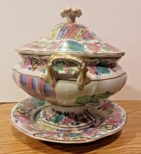 Load image into Gallery viewer, 1850s Mason's Chinese Soup Bowl with Lid and Saucer Hand Painted 13" x 12" x 12"