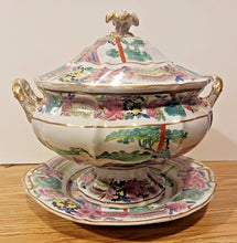 Load image into Gallery viewer, 1850s Mason's Chinese Soup Bowl with Lid and Saucer Hand Painted 13" x 12" x 12"