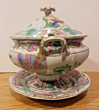 Load image into Gallery viewer, 1850s Mason's Chinese Soup Bowl with Lid and Saucer Hand Painted 13" x 12" x 12"