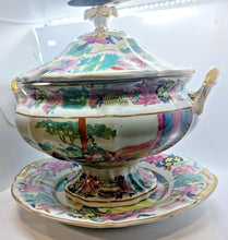 Load image into Gallery viewer, 1850s Mason's Chinese Soup Bowl with Lid and Saucer Hand Painted 13" x 12" x 12"