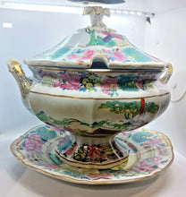 Load image into Gallery viewer, 1850s Mason's Chinese Soup Bowl with Lid and Saucer Hand Painted 13" x 12" x 12"