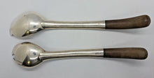 Load image into Gallery viewer, 1950s Antonio Pineda Salad Tosser Set Silver w/ wooden handles, Mexico 12 1/4"