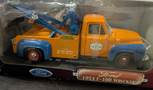 Load image into Gallery viewer, Road Signature 1953 Ford F-100 Wrecker Tow Truck 1:18 Scale Diecast Orange /Blue