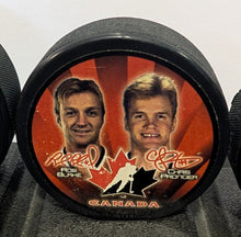 Load image into Gallery viewer, 2002 McDonald s Olympics Team Canada Pucks Complete Set (5) With Stand
