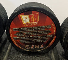 Load image into Gallery viewer, 2002 McDonald s Olympics Team Canada Pucks Complete Set (5) With Stand