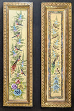 Load image into Gallery viewer, Khatam Marquetry Framed Long Narrow Chinoiserie Bird Painting 19 3/4” x 5.5”