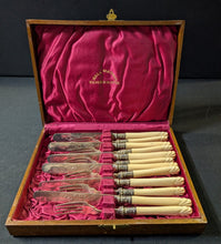 Load image into Gallery viewer, Victorian Silver Plate with Marked Sliver Mounted Forks and Knives Set in Box