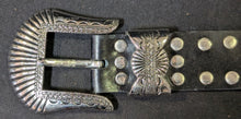 Load image into Gallery viewer, 1980’s Rocker Style Silver Tone Black Leather Belt Lot of 3