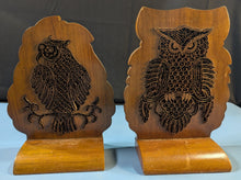 Load image into Gallery viewer, Vintage Wooden Owl Bookends Batik Style Design