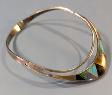 Load image into Gallery viewer, Mexico 925 Sterling Silver Hinged Collar Necklace Onyx Turquoise Malachite