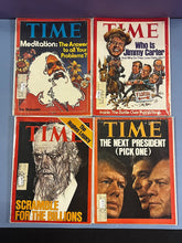 Load image into Gallery viewer, Lot of 4 Vintage Time Magazines: Maharishi (Oct 1975), Jimmy Carter (Sep 1976)