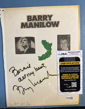 Load image into Gallery viewer, Barry Manilow Autographed Page 'All My Best' JSA Certified CM26126 (1991)