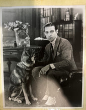 Load image into Gallery viewer, Rudolph Valentino Silent Film Star with His Dog Kabar B&W Photo Reprint