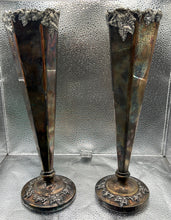 Load image into Gallery viewer, Pair of 1887-1958 Lawrence B Smith Boston Mass Sheffield Grape + Vine Vases