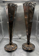 Load image into Gallery viewer, Pair of 1887-1958 Lawrence B Smith Boston Mass Sheffield Grape + Vine Vases
