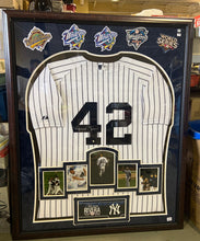 Load image into Gallery viewer, 44” x 35” Mariano Rivera Yankees Autographed Home Jersey in Redwood Frame