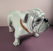 Load image into Gallery viewer, Vintage White Ceramic English Bulldog Figurine Dog Statue with Brown Collar