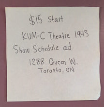 Load image into Gallery viewer, 1943 Kum-C Theatre Movie Schedule Ad Card Toronto - George Formby Gay Sisters