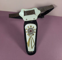 Load image into Gallery viewer, Vintage Novelty Toy Holster Belt White Black Gold Red Gem Mid-Century
