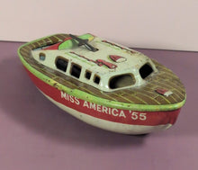 Load image into Gallery viewer, Vintage Marx Miss America '55 Tin Litho Toy Boat Japan