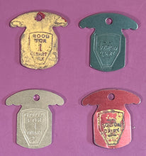 Load image into Gallery viewer, Vintage Lot of 4 Bolton Dairy Aluminum Milk Tokens 1 Quart Milk, Skim & 2%