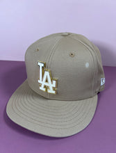 Load image into Gallery viewer, New Era 9FIFTY LA Dodgers Tan Khaki Hat Gold Metallic Logo Snapback