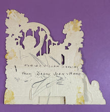 Load image into Gallery viewer, Vintage 1920s Die-Cut Pop-Up Valentine Card Girl Dog at Gate "It's a dog's life"