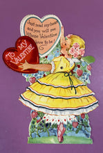 Load image into Gallery viewer, Vintage 1929 Mechanical Valentine Card Girl in Yellow Dress Made in Germany